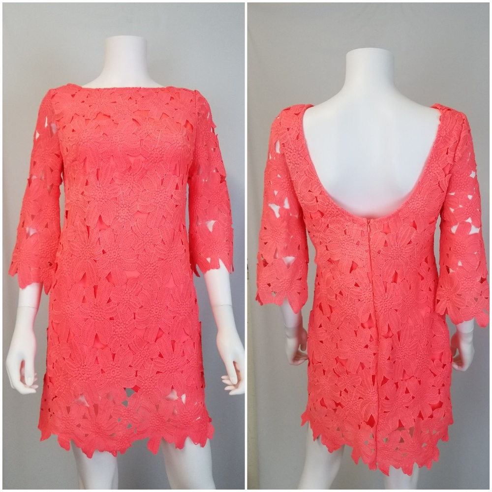 Ark & Co Crochet Lace Dress Coral